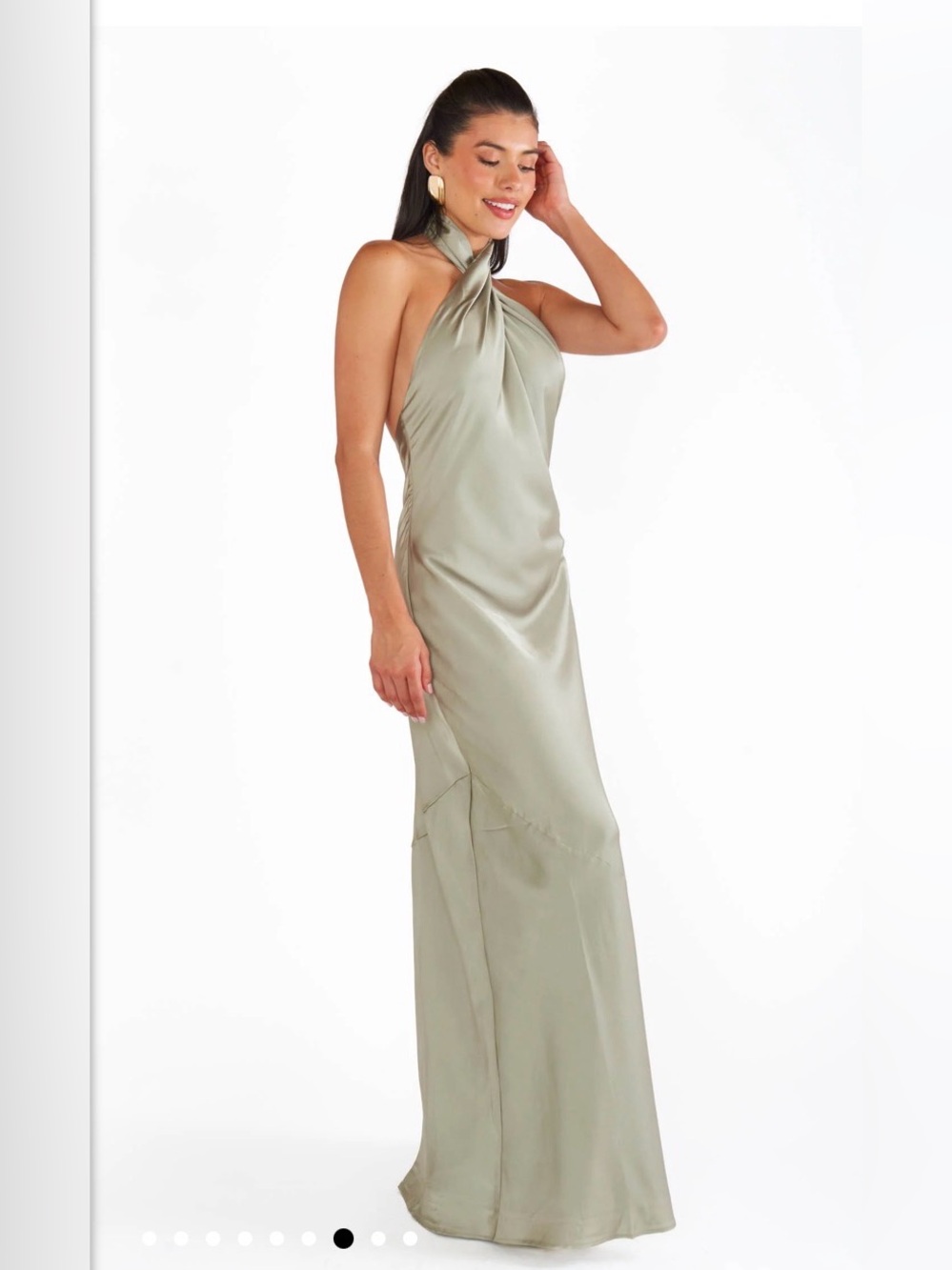 Show Me Your MuMu  Satin Maxi Dress in Sage Green